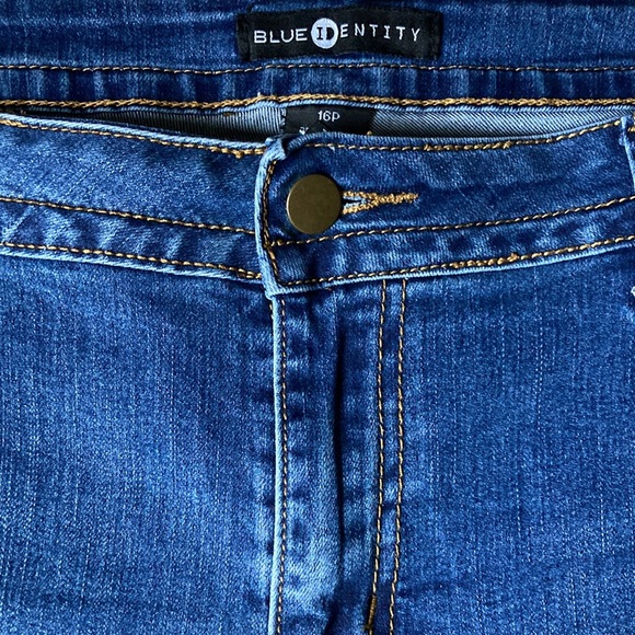 Blue Identity Denim Jean Cuffed Shorts Flap Button Back Pockets Size 16 P - Picture 5 of 13